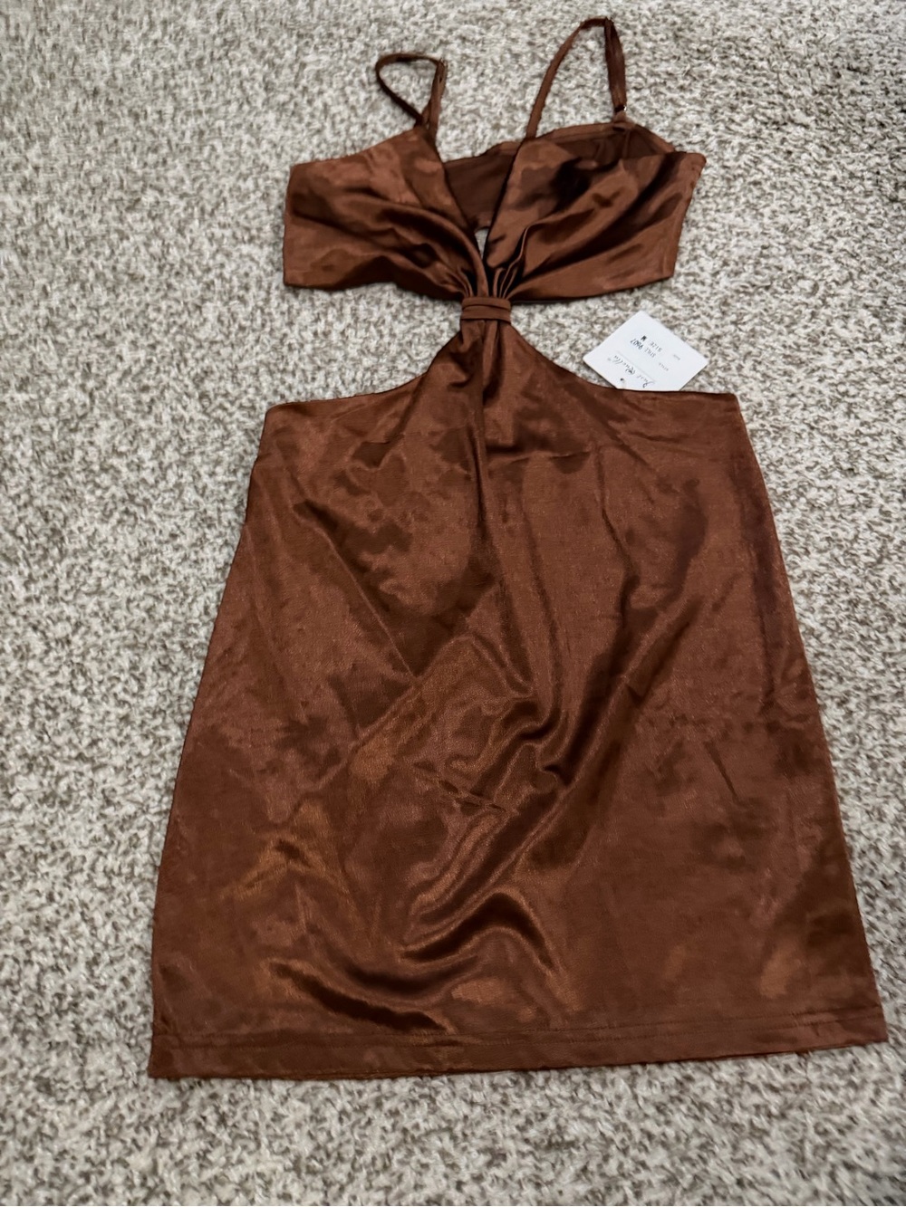 Sexy Cutout Satin Bodycon Dress in Chocolate Brown M